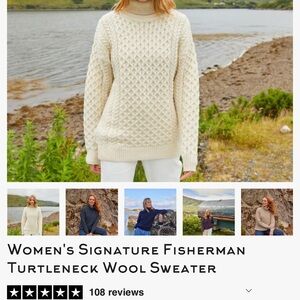 Women's Signature Fisherman Turtleneck Wool Sweater - Cream